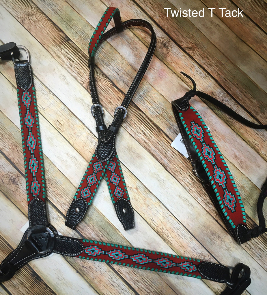 Rafter T Red and Turquoise Southwest Tack Set