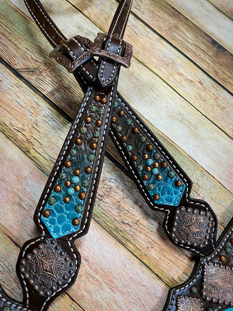 Teal and Brown Gator Fringe Tack Set – Twisted T Tack