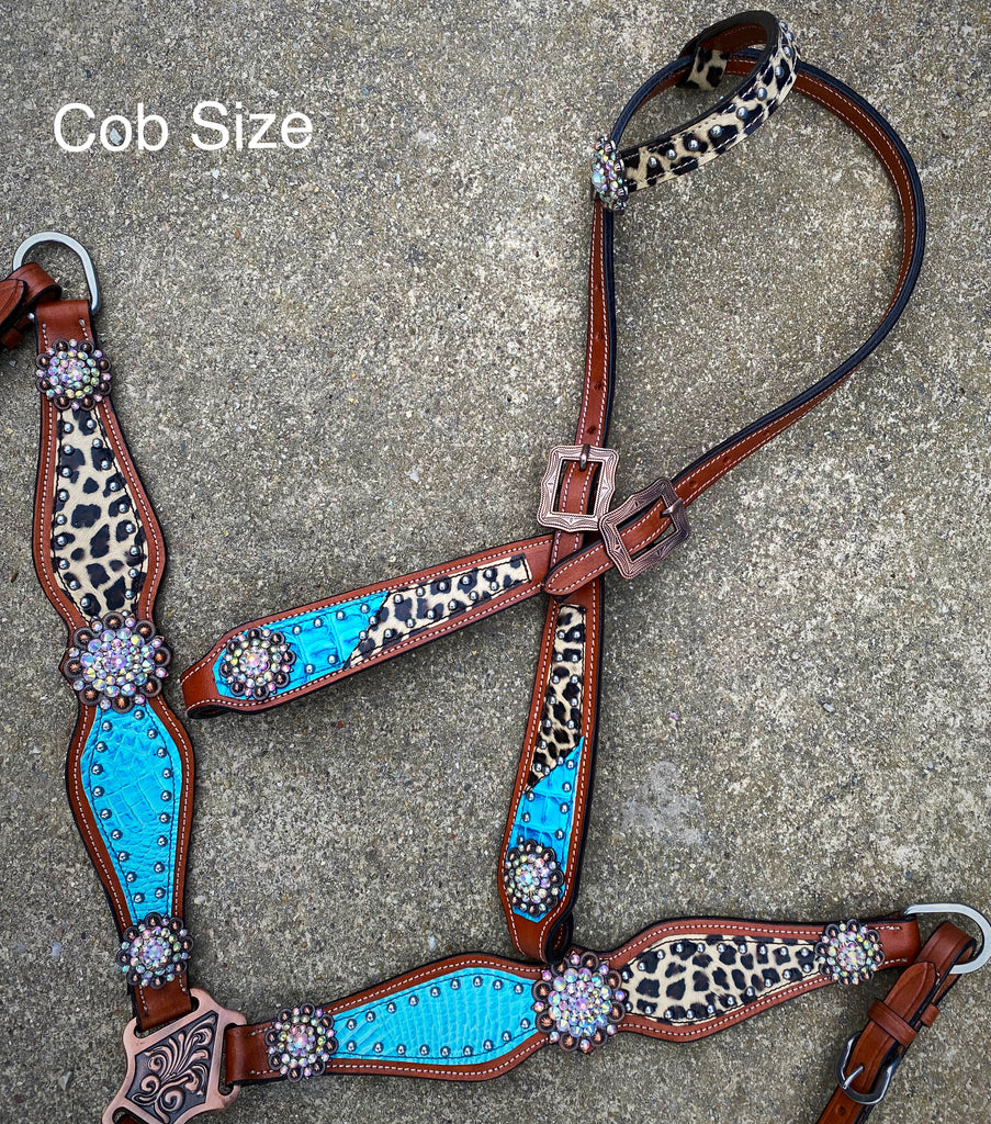 Turquoise and Cheetah Cob Tack Set