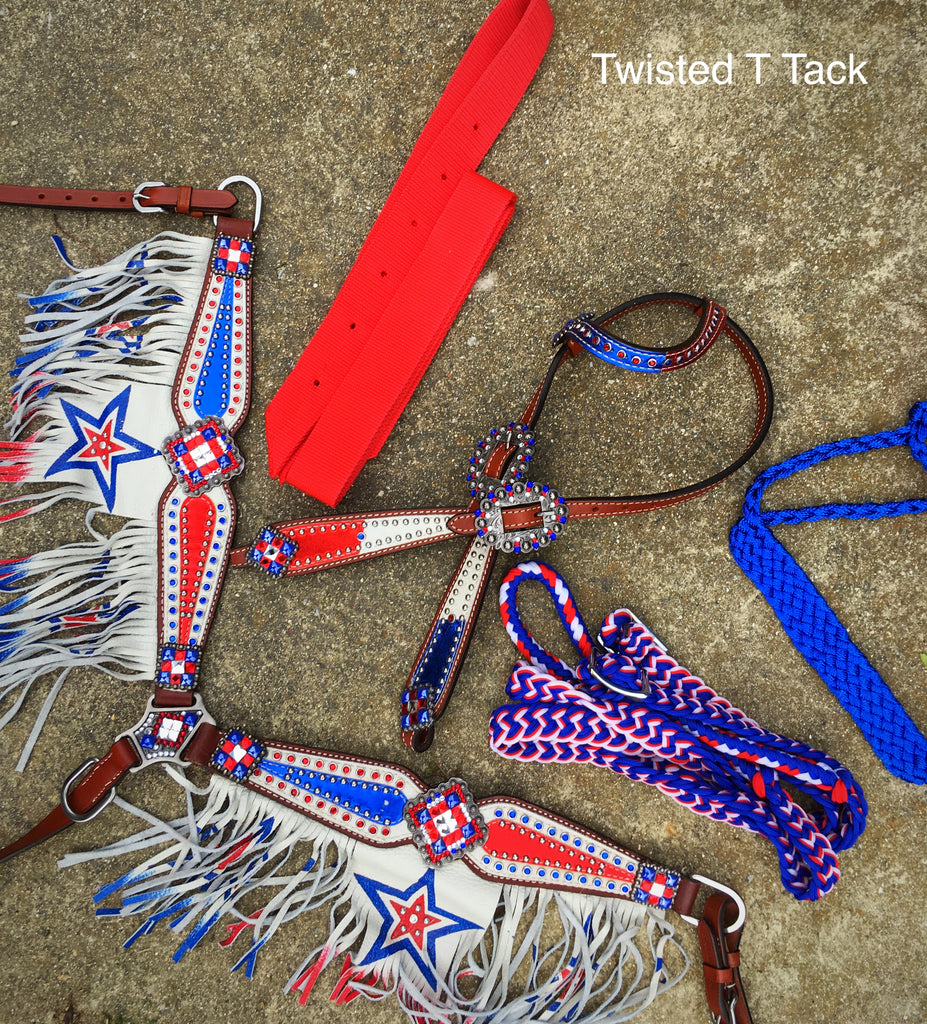Complete Red, White, and Blue Fringe Tack Set
