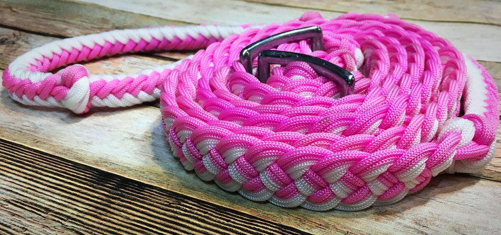 Pink and White Nylon Barrel Reins