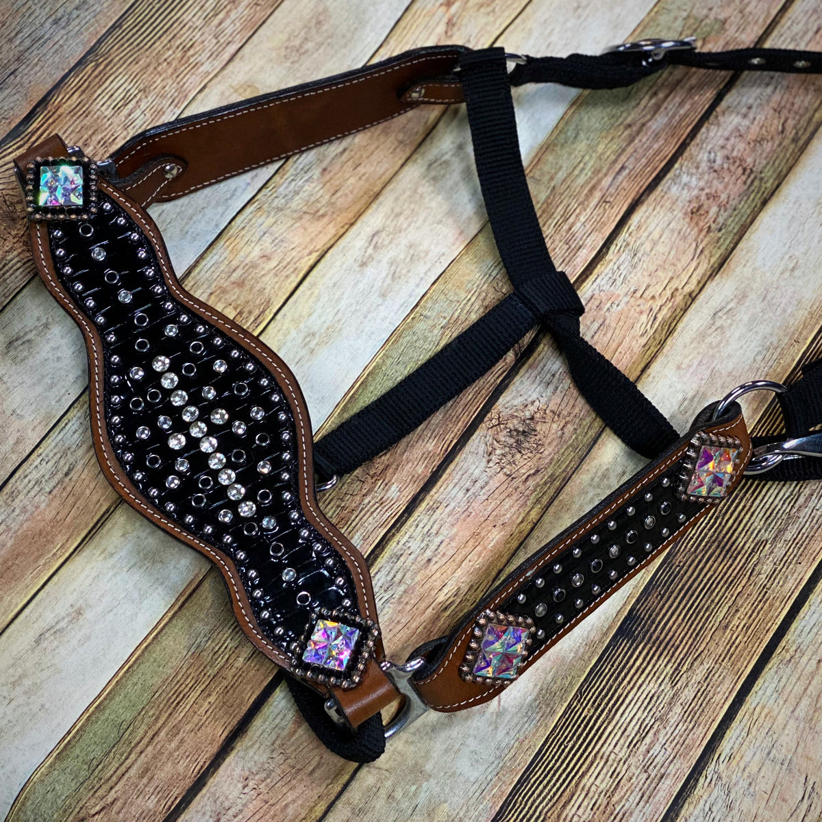 Chocolate & White Gator 3 Piece Bronc Halter Horse Tack 