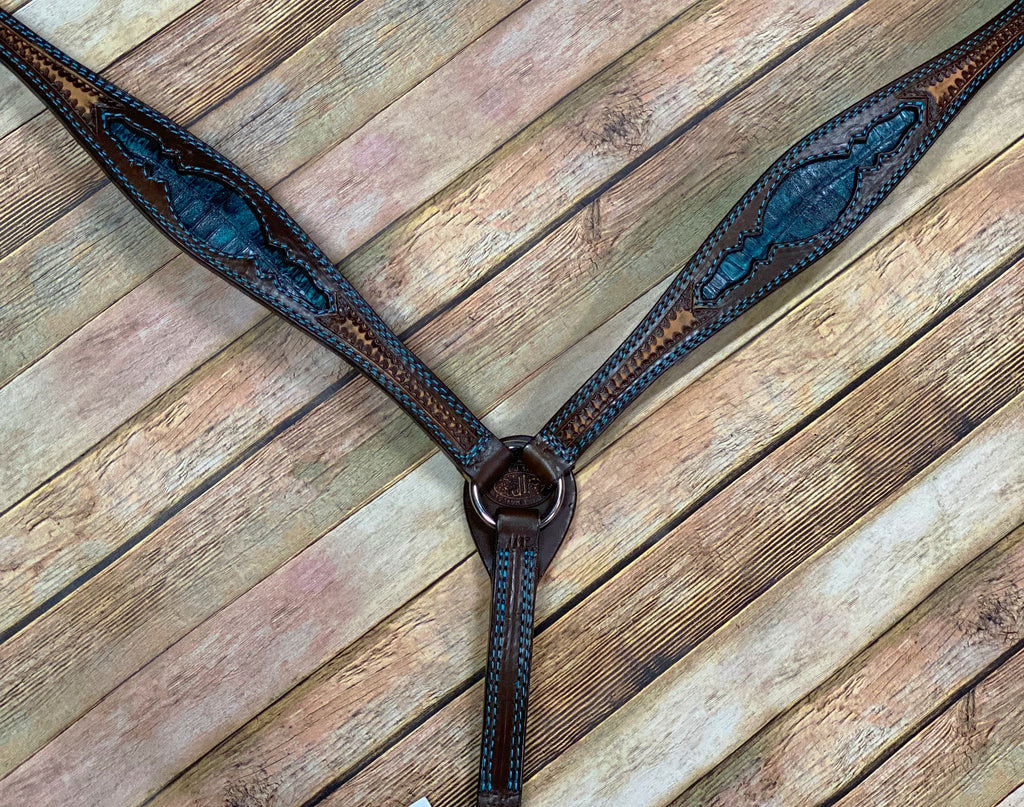 Double J Saddlery Turquoise Gator Inlay Breast Collar