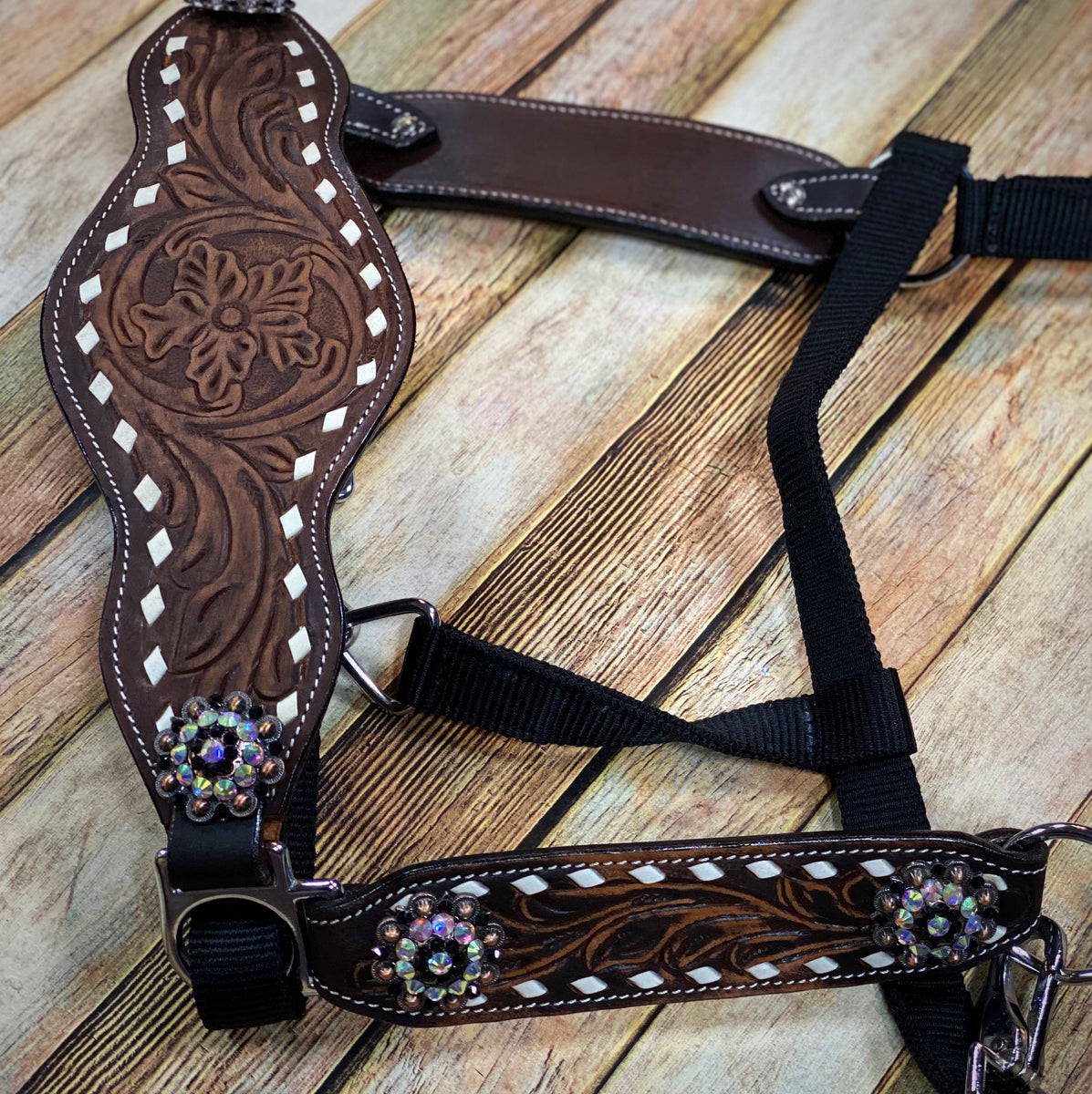 Chocolate & White Gator 3 Piece Bronc Halter Horse Tack 