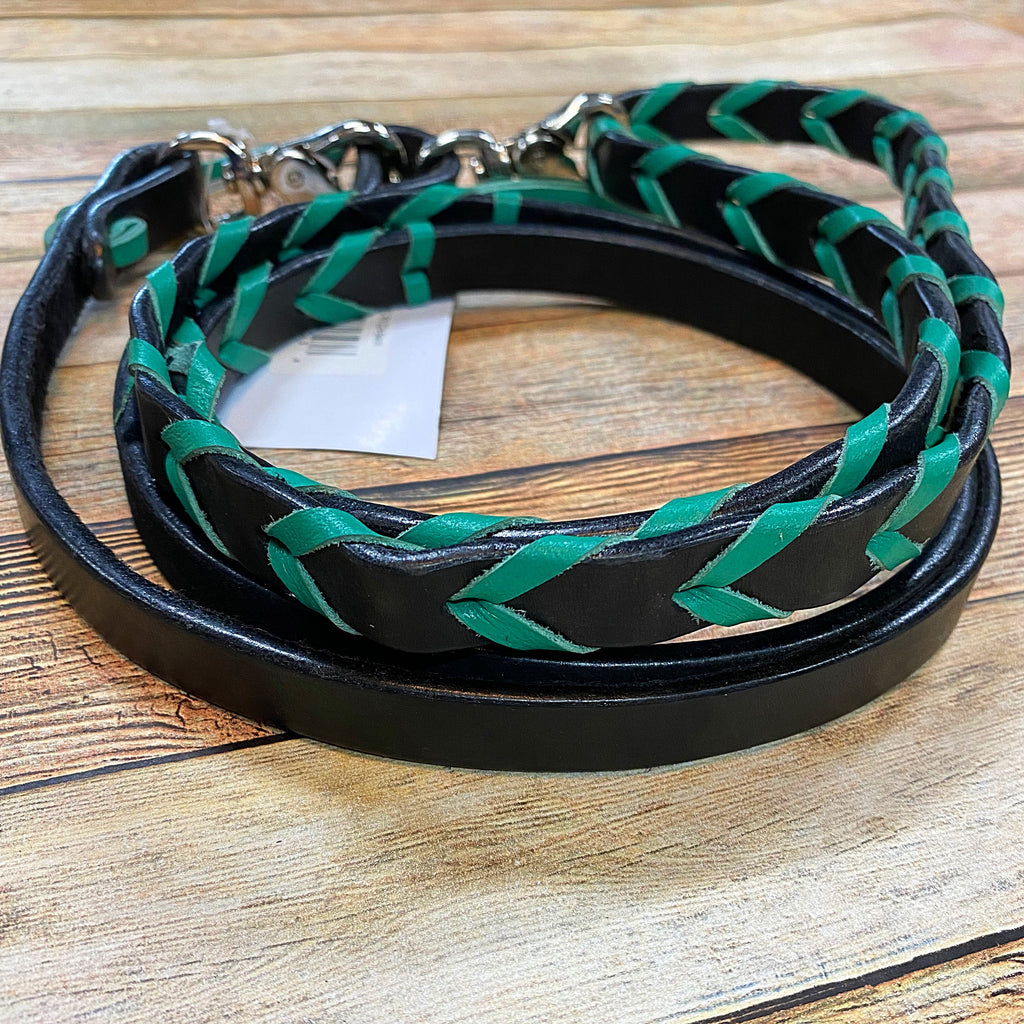 Rafter T Ranch Turquoise Black Leather Reins