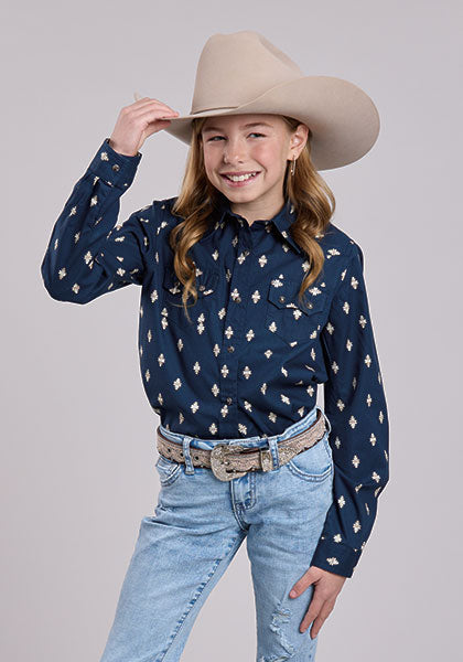 Roper Girl's Navy Aztec Shirt