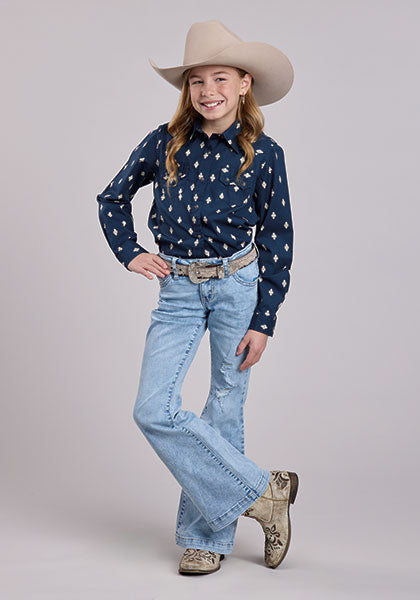 Roper Girl's Navy Aztec Shirt