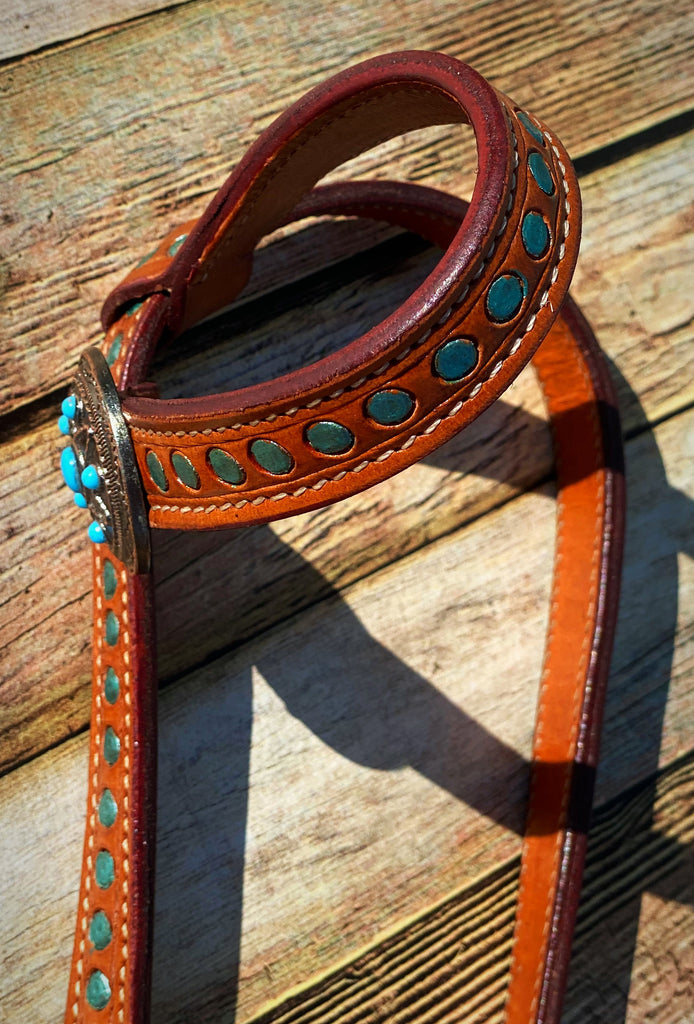 Metallic Turquoise Tooled Tack Set