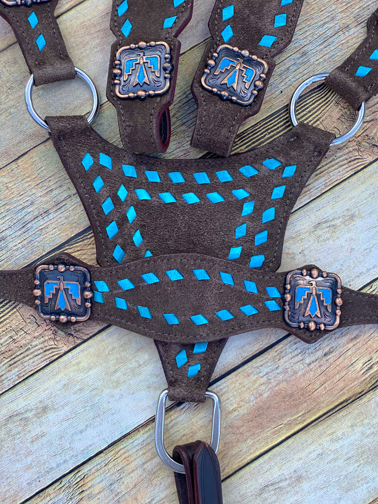 Roughout with Turquoise Buckstitch Cob Size Tack Set