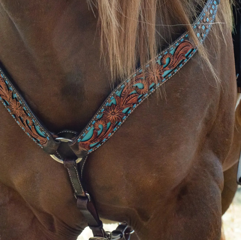 Bronco Blue Texas Flower Breast Collar