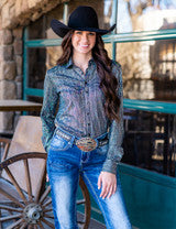 Cowgirl Tuff Black and Silver Holographic Button Up Pullover