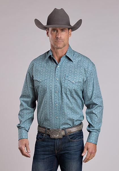 Stetson Men's Teal Tile Medallion Shirt
