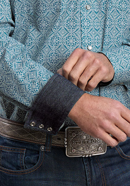 Stetson Men's Teal Tile Medallion Shirt
