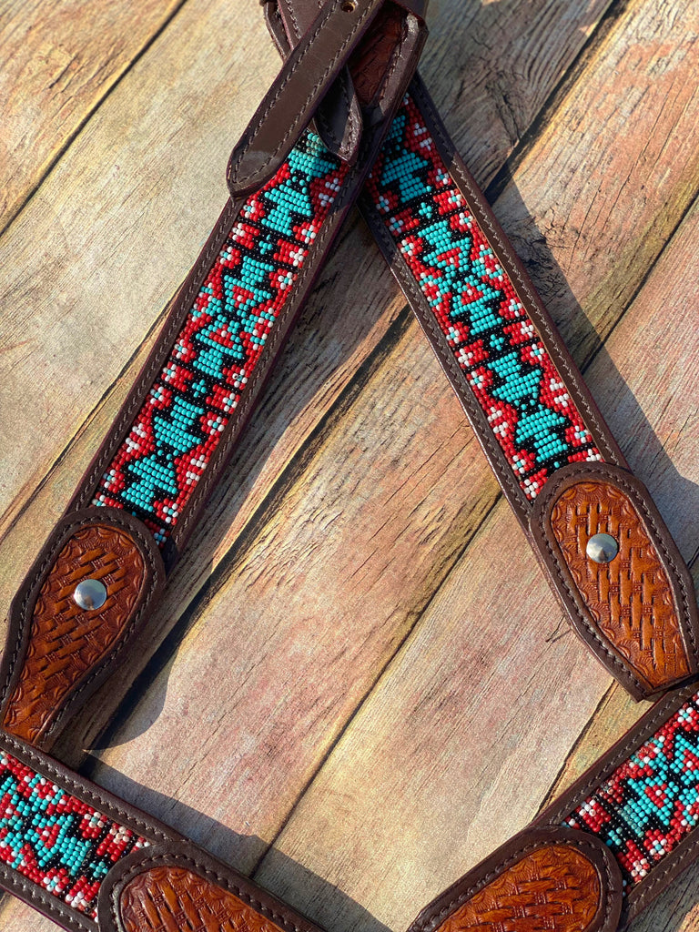 Red and Turquoise Beaded Tack Set