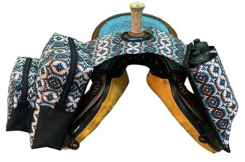 Teal and Orange Sunburst Aztec Horn Bags