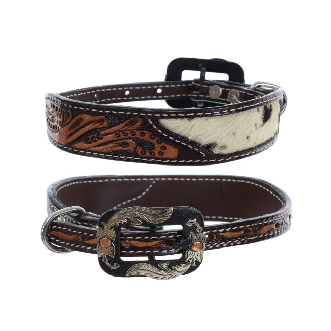 Cowhide and Tooled Leather Dog Collar