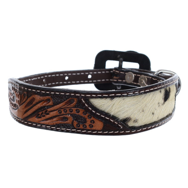 Cowhide and Tooled Leather Dog Collar