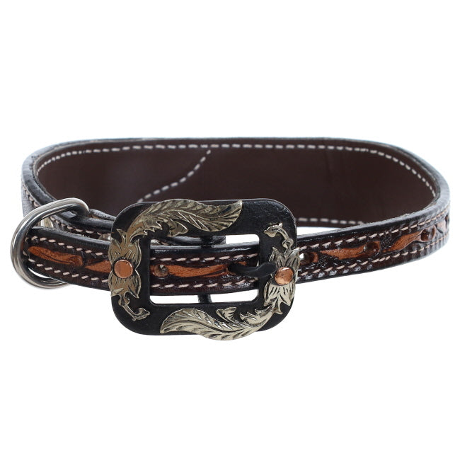 Cowhide and Tooled Leather Dog Collar