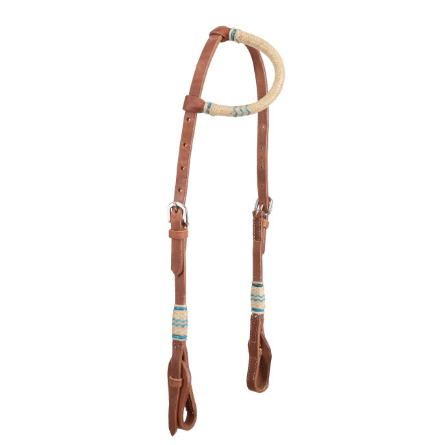 Teal and White Rawhide One Ear Headstall