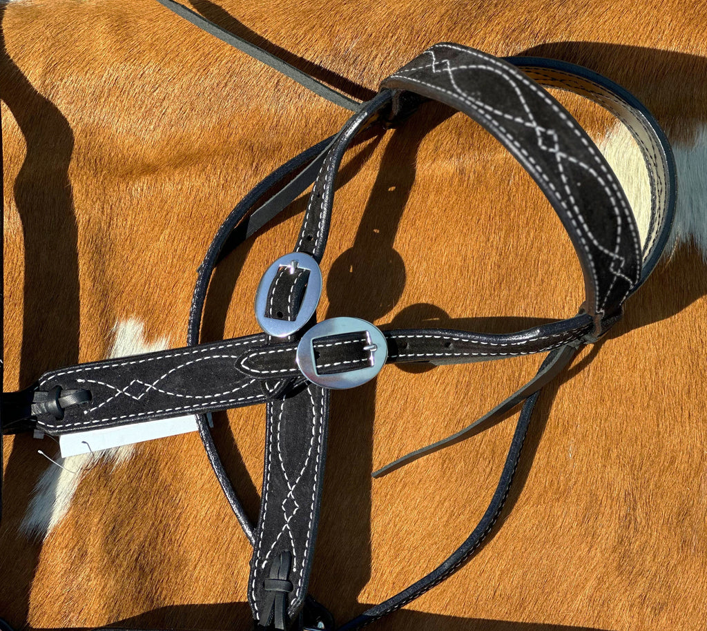 Double J Black Suede Headstall