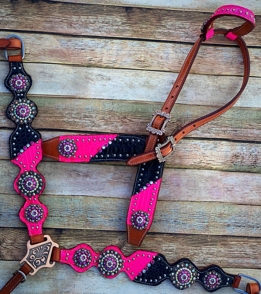 Hot Pink and Black Cob Size Tack Set