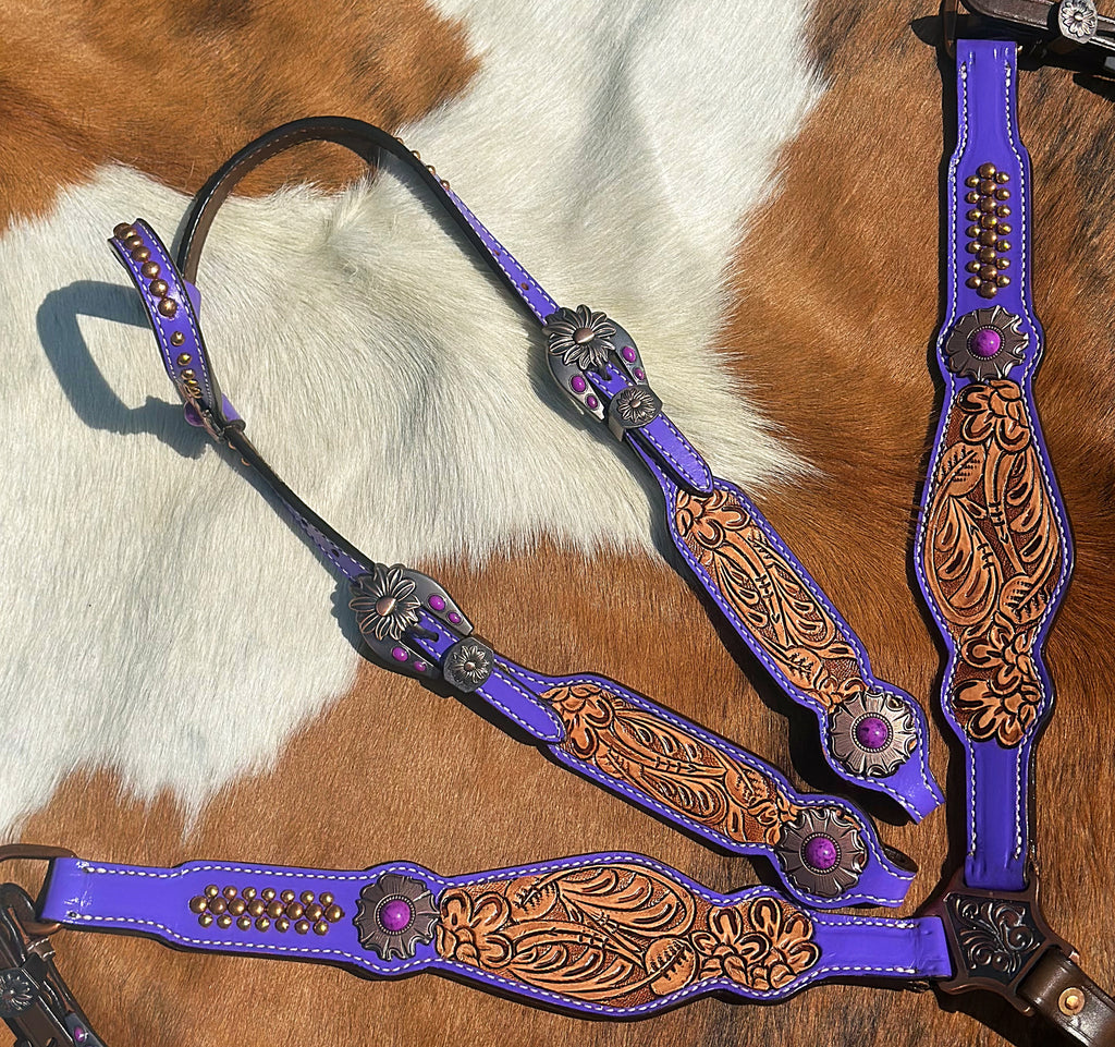 Purple Tooled Tack Set