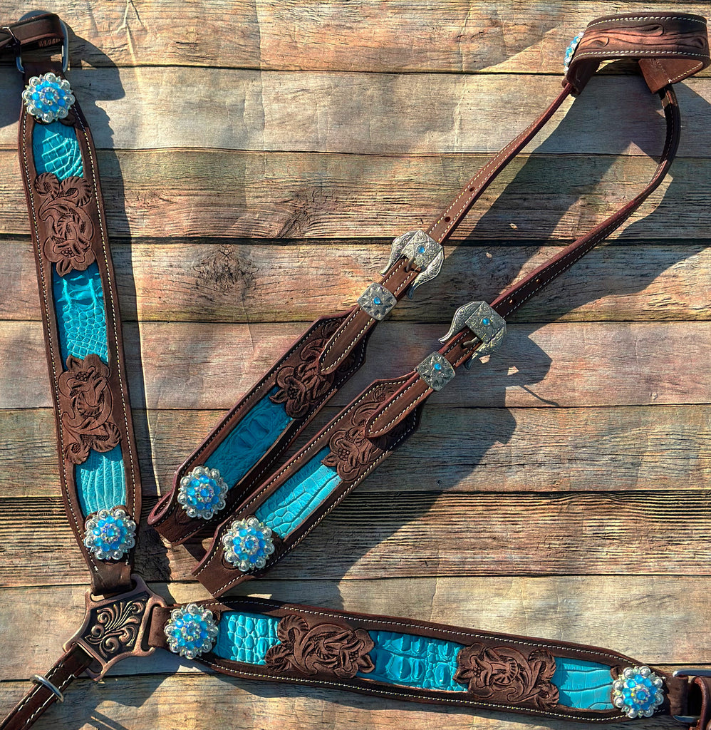 Teal Gator Inlay with Tooling Cob Size Tack Set