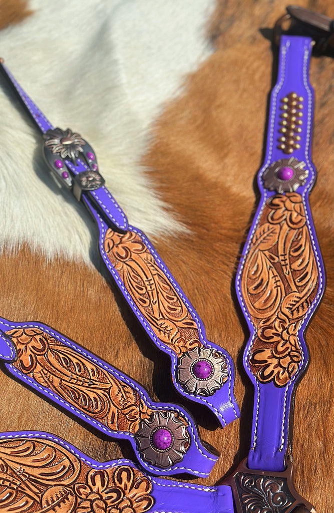 Purple Tooled Tack Set