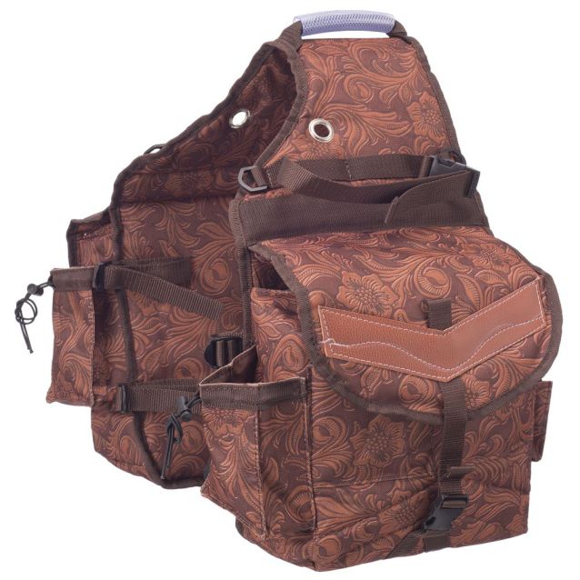 Multi-pocket Insulated Saddle Bag Brown Tooled
