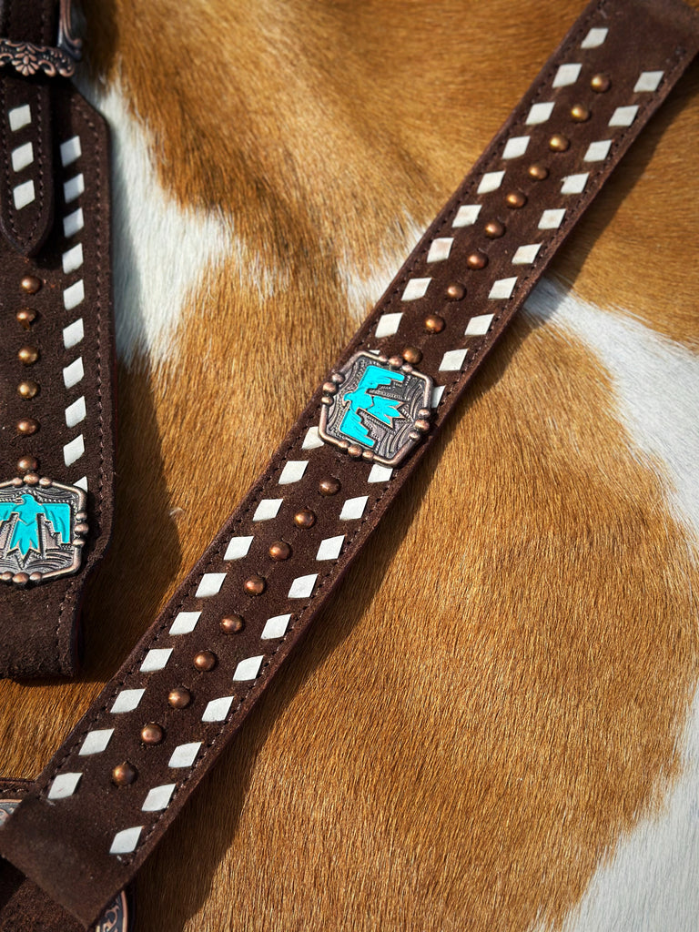 Roughout with Thunderbird Conchos Cob Size Tack Sets
