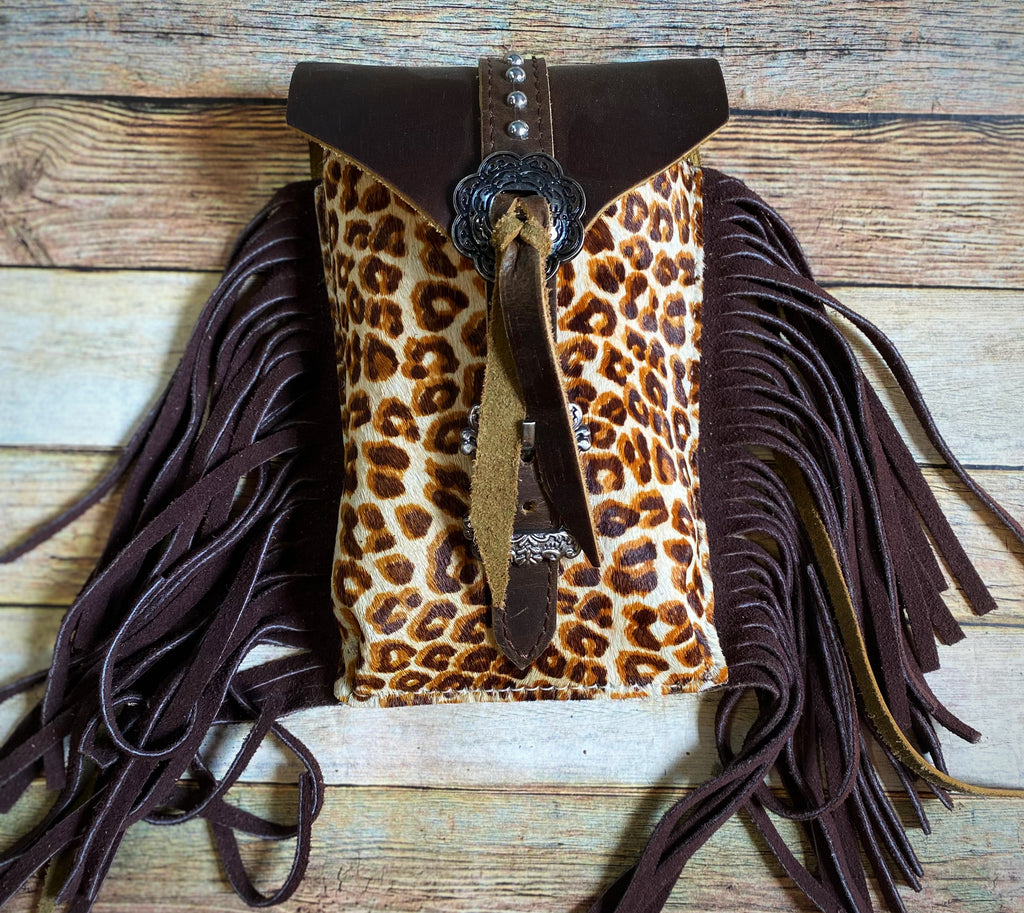 Cheetah Cowhide Rear Cinch Saddle Bag