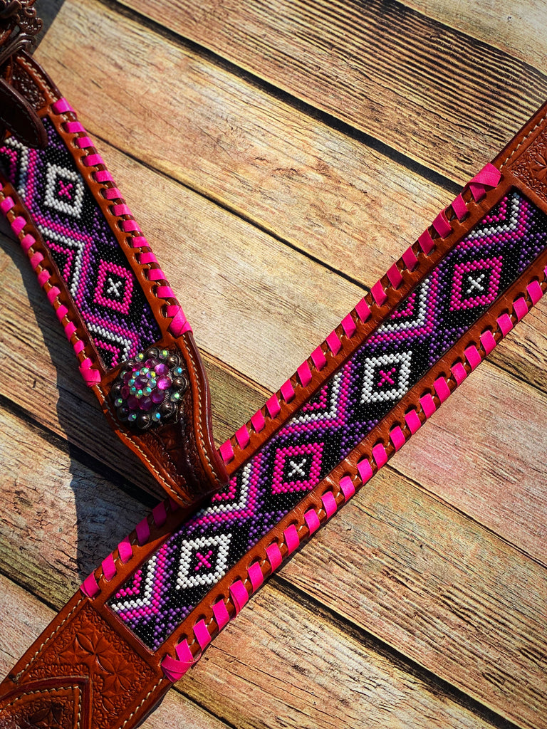 Pink Aztec Beaded Tack Set