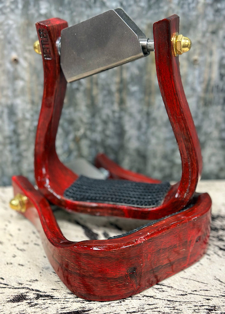 Distressed Red 2" Barrel Racer Nettles Stirrup with Leveler