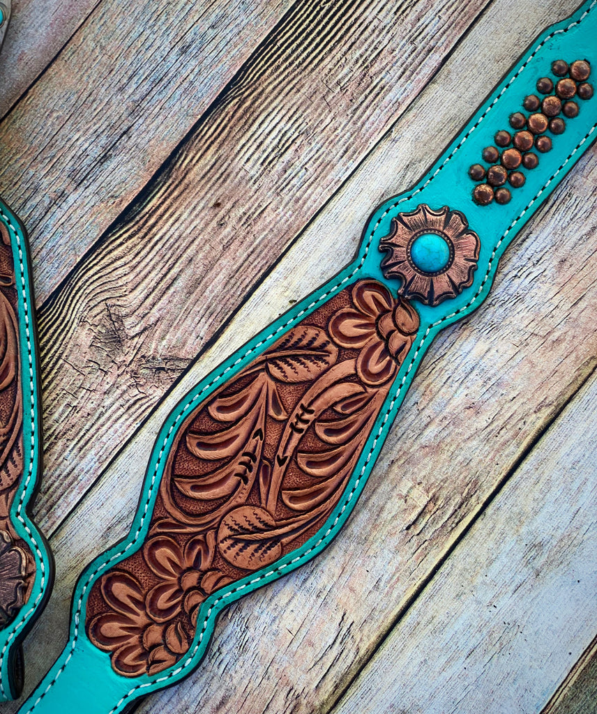 Turquoise Tooled Tack Set