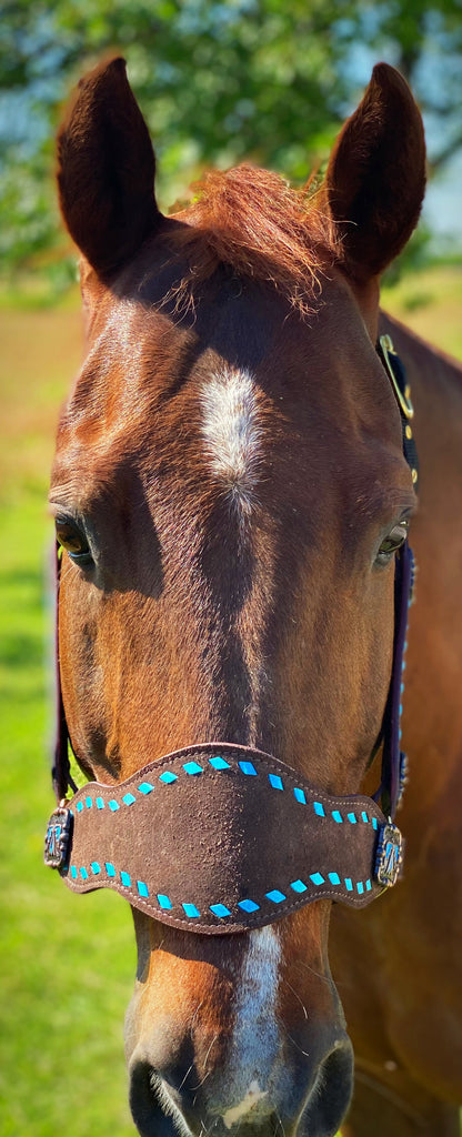 Roughout with Turquoise Buckstitch Bronc Halter