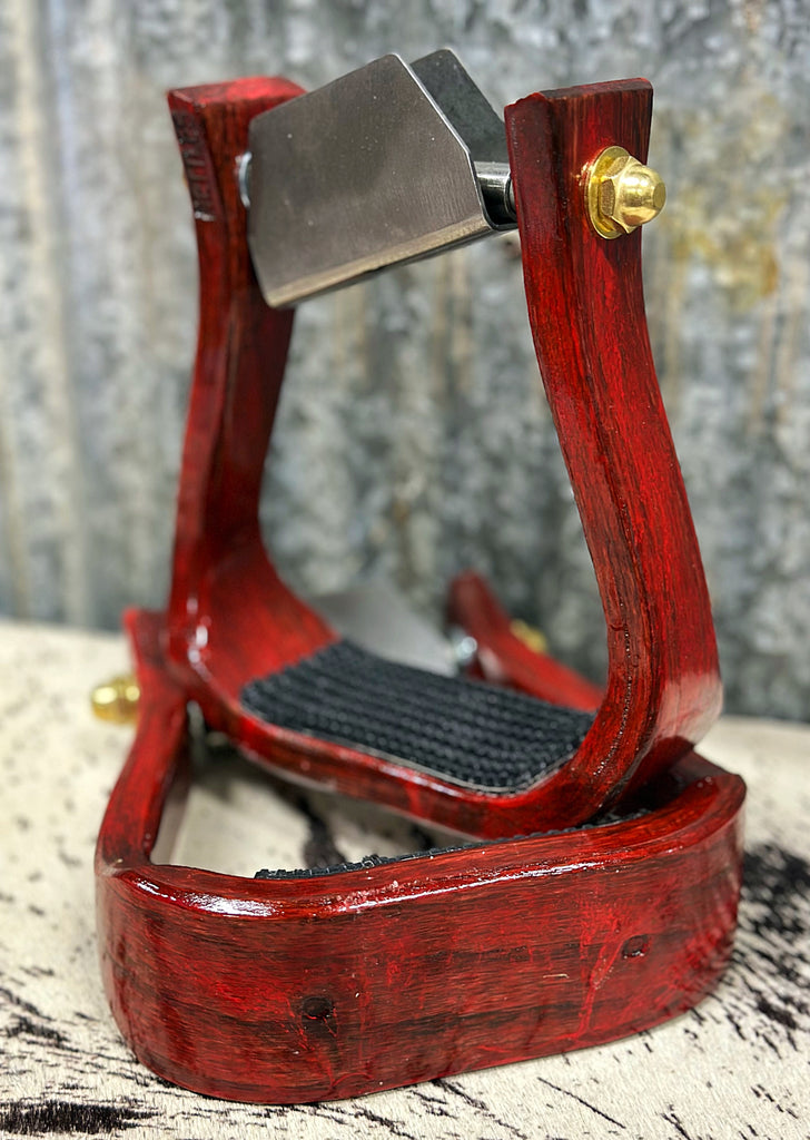 Distressed Red 2" Barrel Racer Nettles Stirrup with Leveler