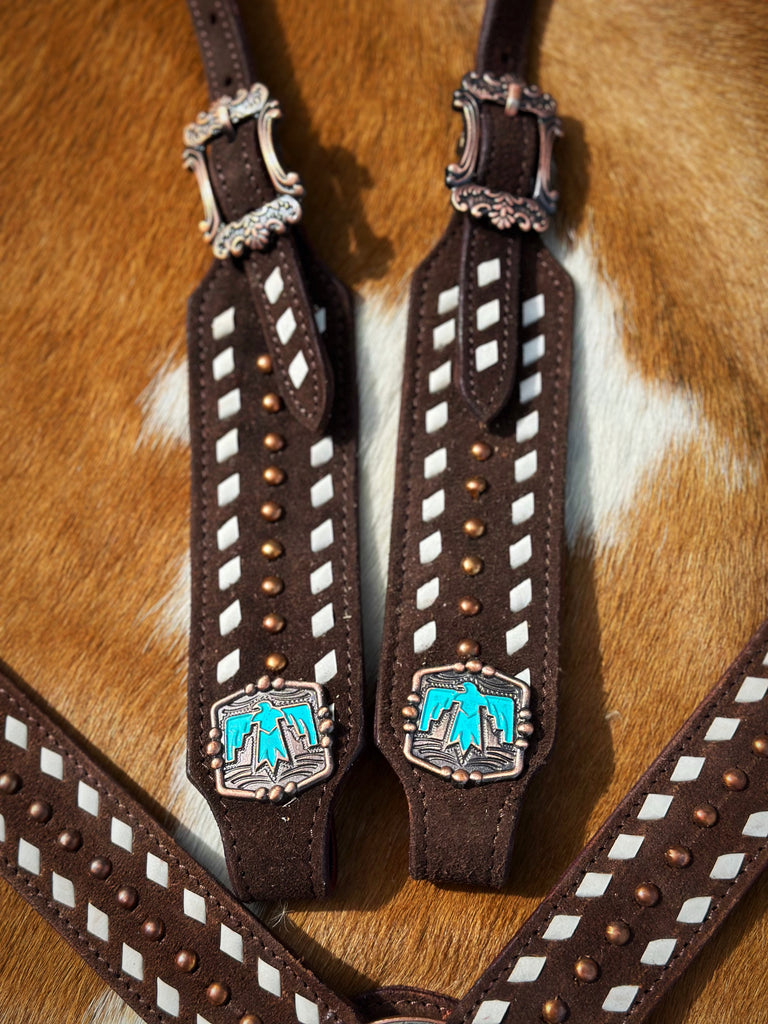 Roughout with Thunderbird Conchos Cob Size Tack Sets