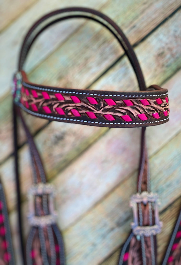 Pink Buckstitch Tooled Tack Set