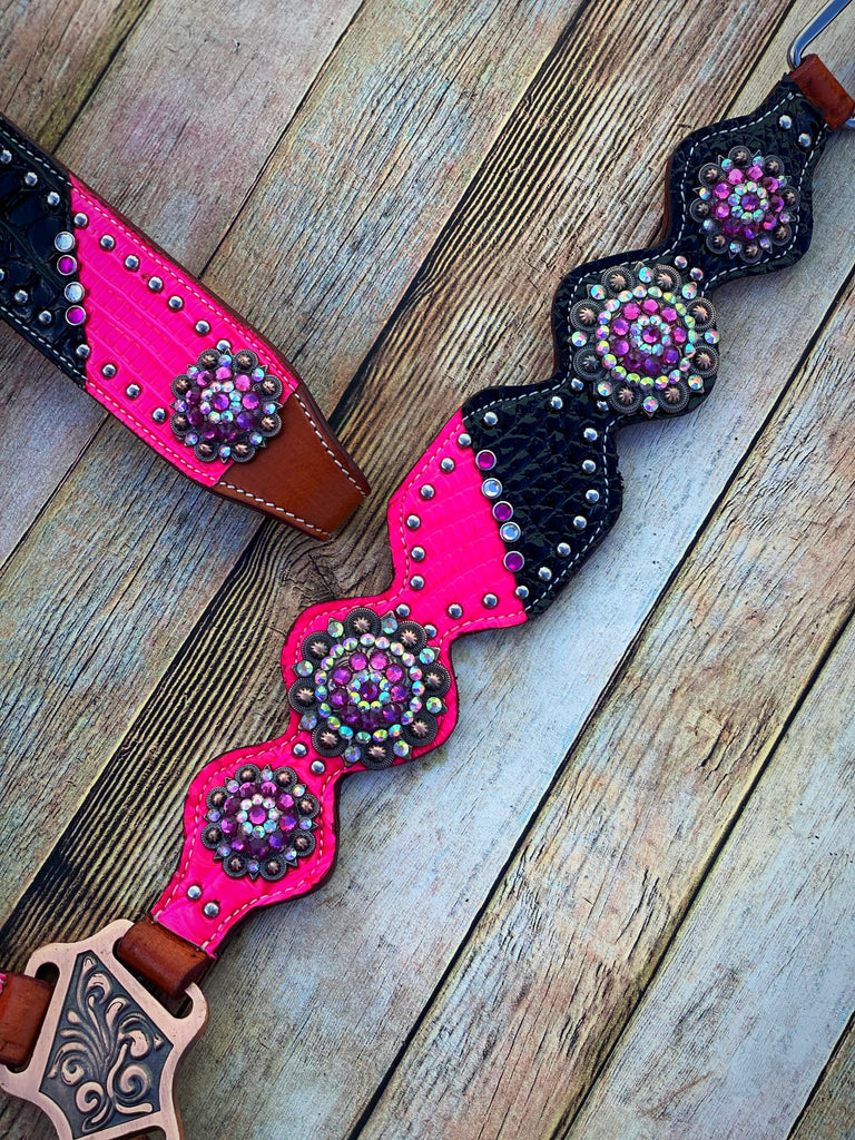 Hot Pink and Black Cob Size Tack Set