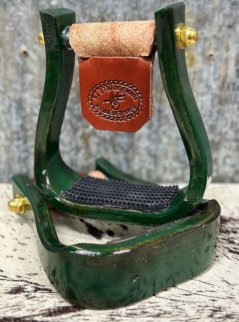 Distressed Green Nettles Barrel Racer Stirrups