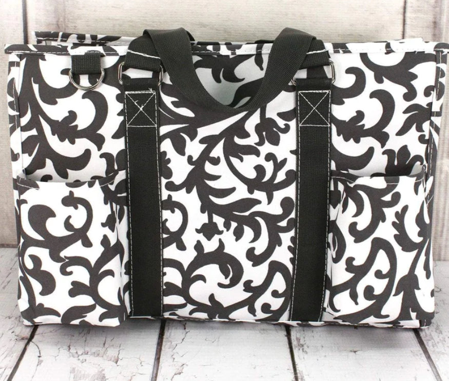 Gray Ivy Damask Large Grooming Tote