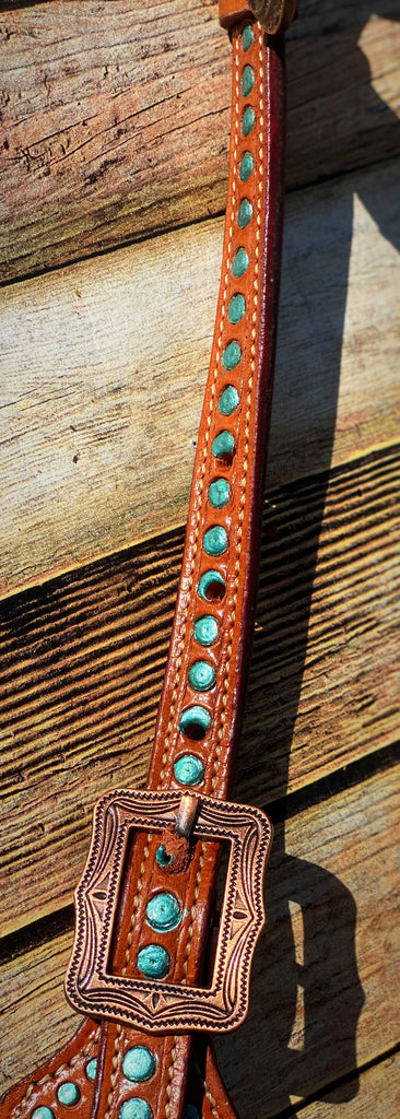 Metallic Turquoise Tooled Tack Set