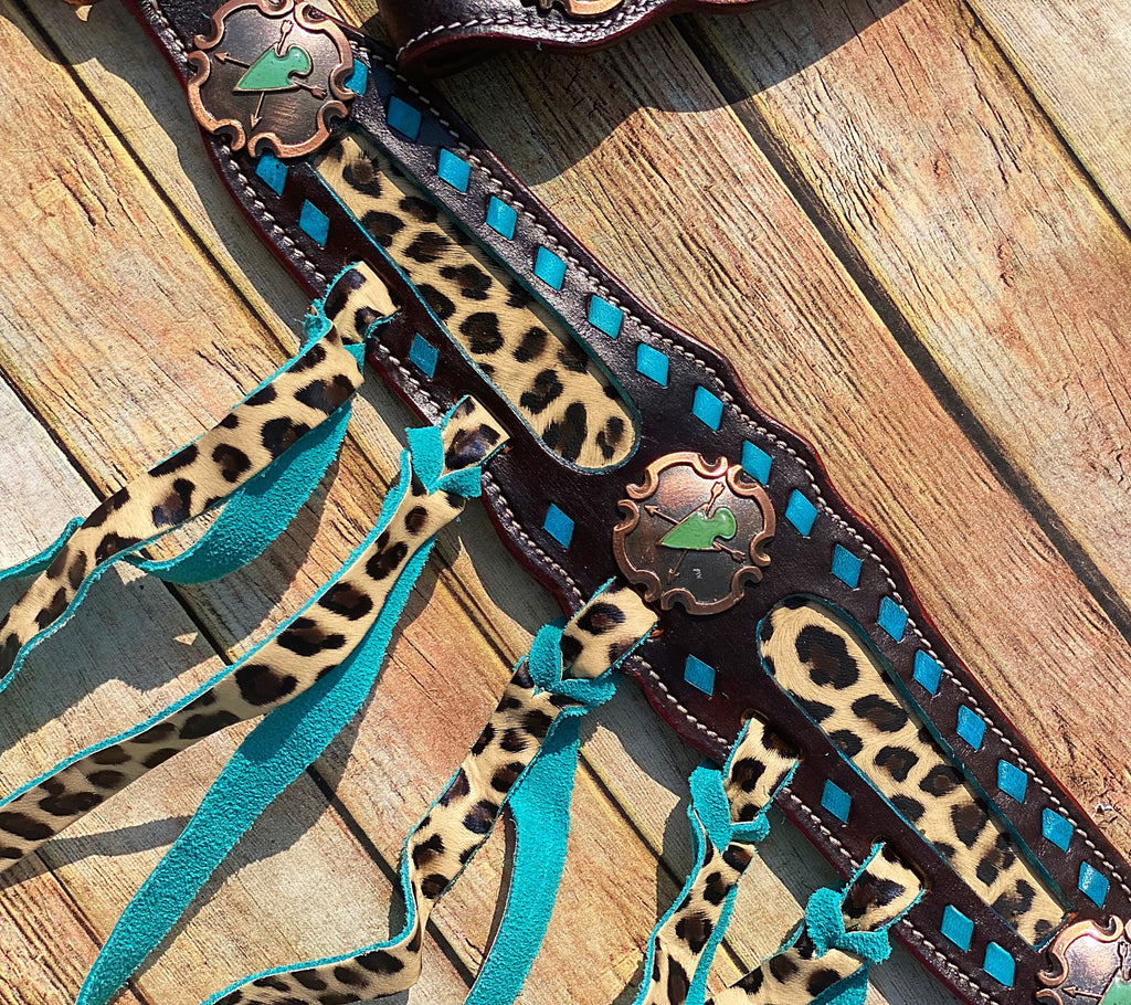 Turquoise Cheetah Cob Size Tack Set