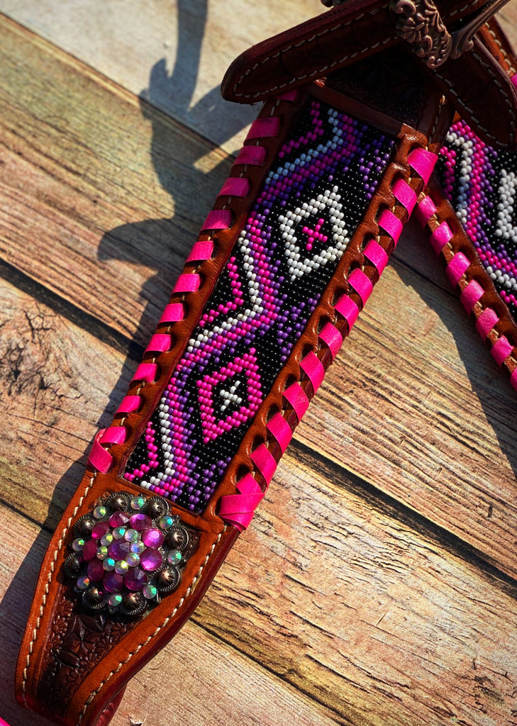 Pink Aztec Beaded Tack Set