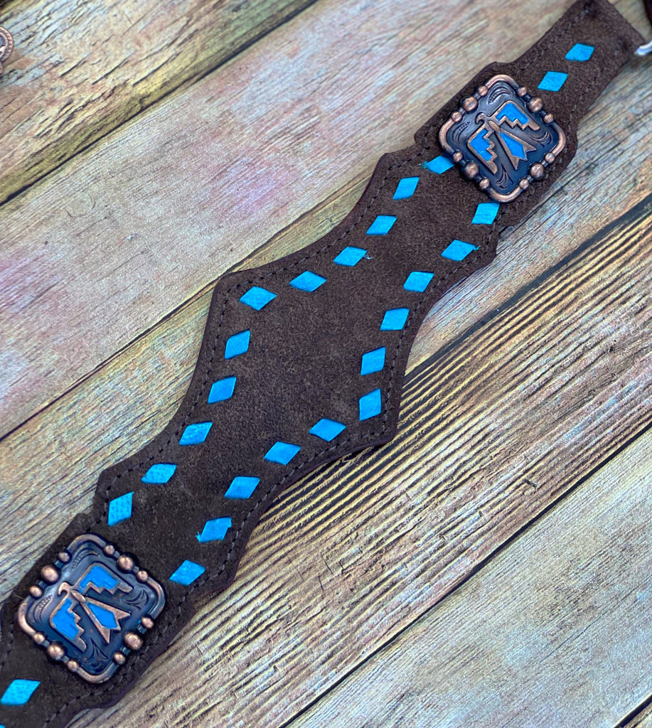 Roughout with Turquoise Buckstitch Cob Size Tack Set