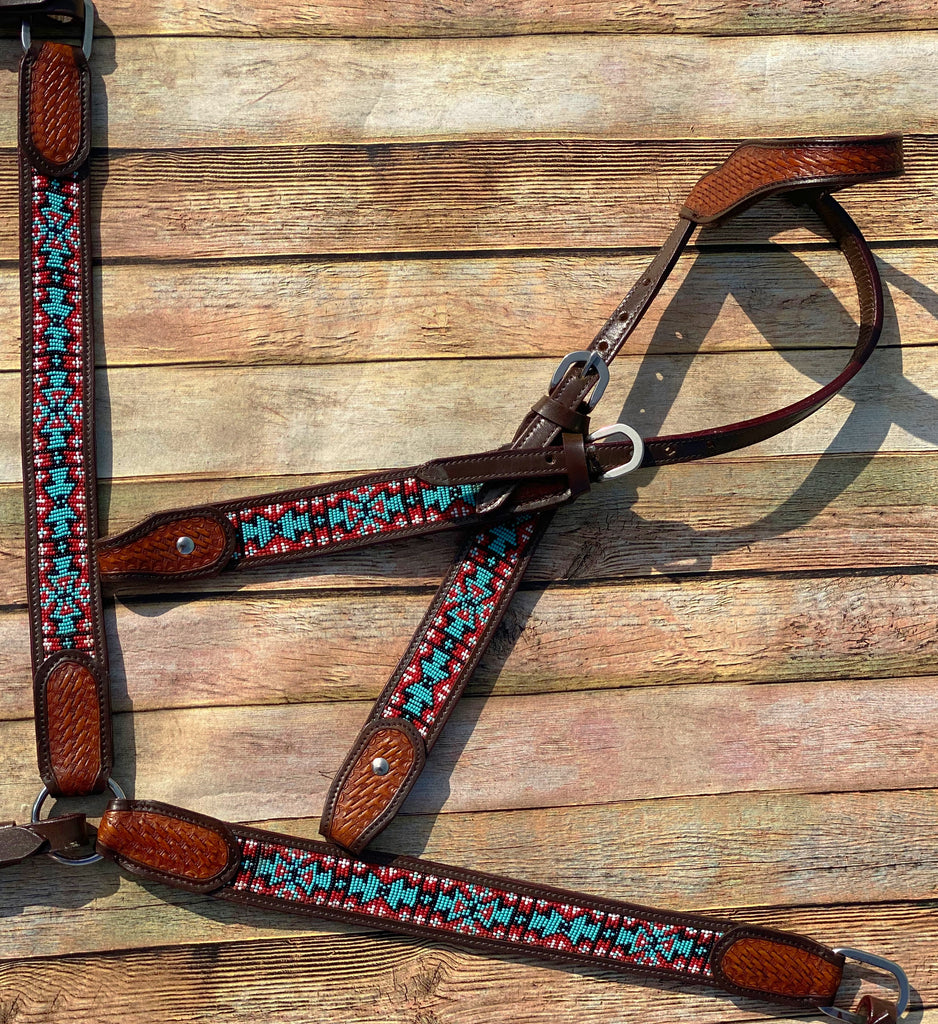 Red and Turquoise Beaded Tack Set