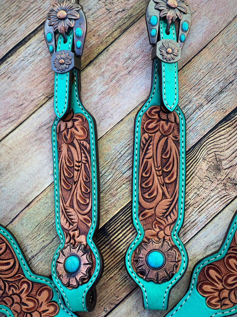 Turquoise Tooled Tack Set