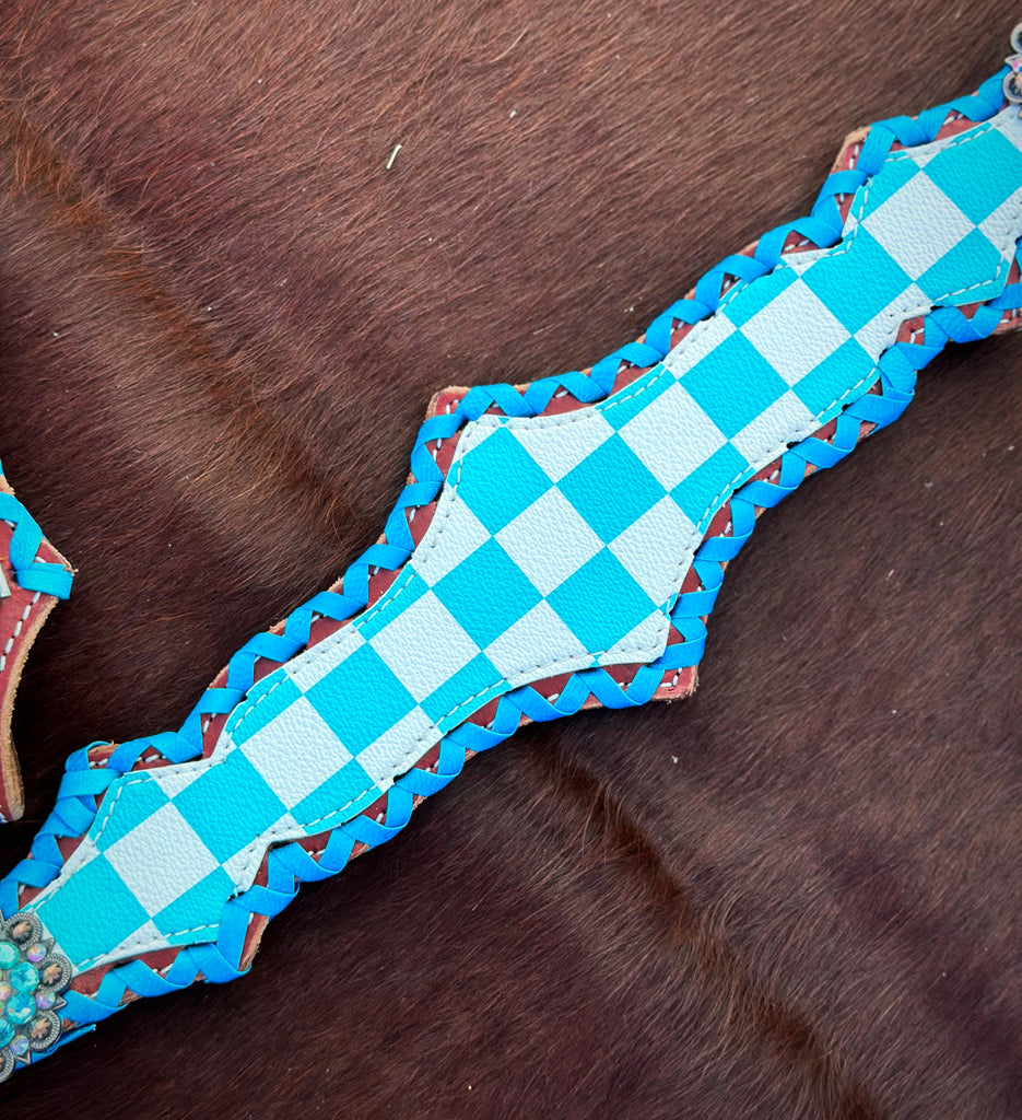 Turquoise and White Checkered Pony Size Tack Set