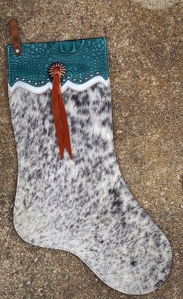 Hair on Hide Stocking with Turquoise Gator Top