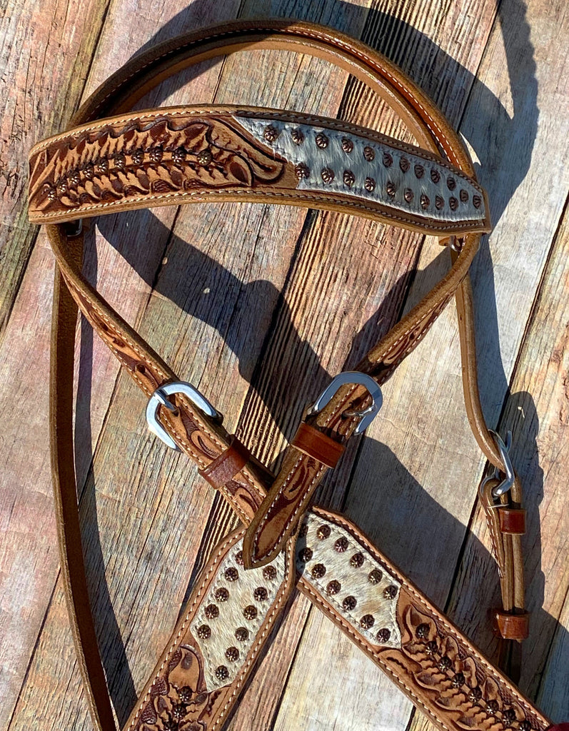 Leaf Tooled with Hair on Hide Tack Set